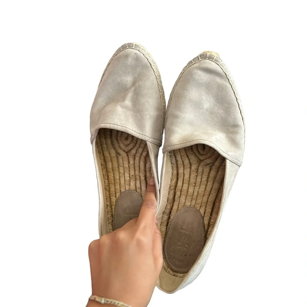 FRYE Espadrilles Leather Suede Gray Cement Closed Toe Flats Loafers Slip Ons